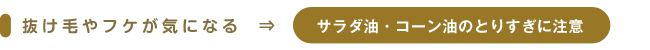 抜け毛やフケが気になる ⇒ サラダ油・コーン油のとりすぎに注意