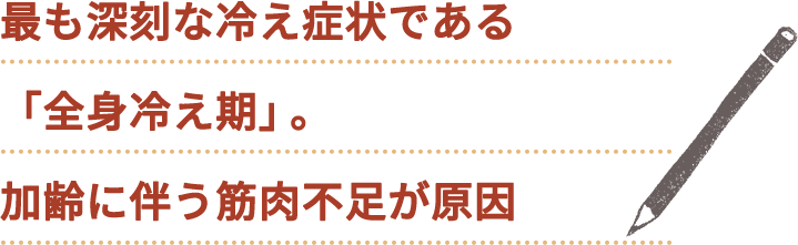 最も深刻な冷え症状である「全身冷え期」。加齢に伴う筋肉不足が原因