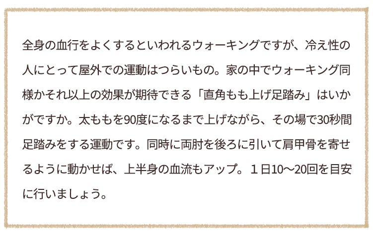 ウォーキングより効果的！？直角もも上げ足踏み